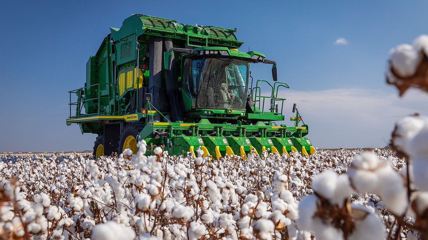 CP770 cotton picker in a cotton field